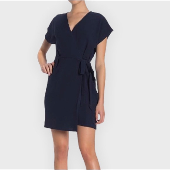 Bobeau Short Sleeve Crepe Wrap Dress 